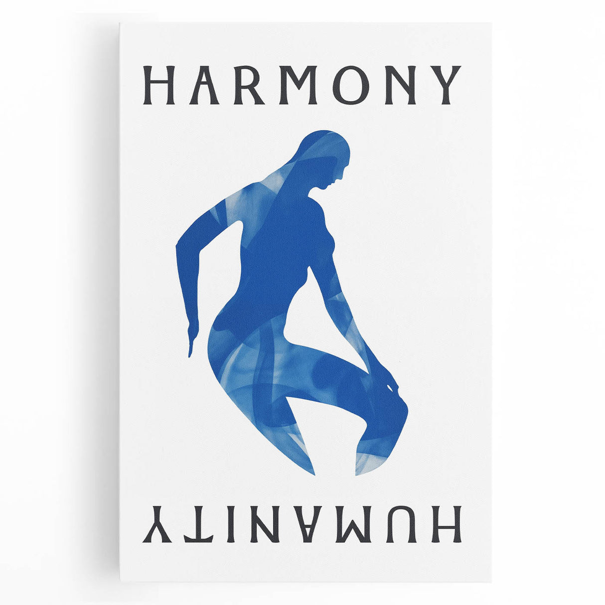 Minimalist Wall Art - Blue Silhouette with "Harmony" Text for Modern Decor