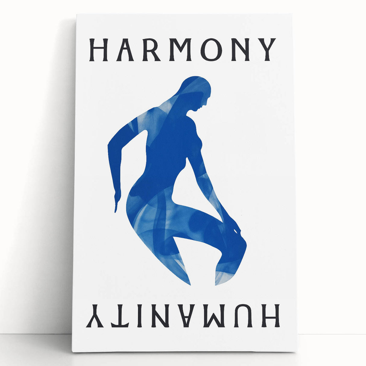 Minimalist Wall Art - Blue Silhouette with "Harmony" Text for Modern Decor