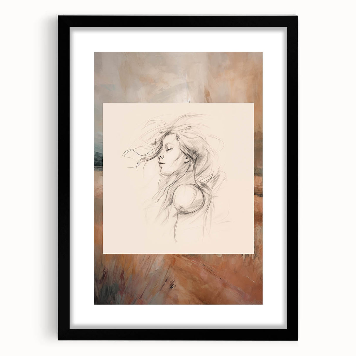 Dreamy Minimalist Portrait – Abstract Line Art with Serene Landscape