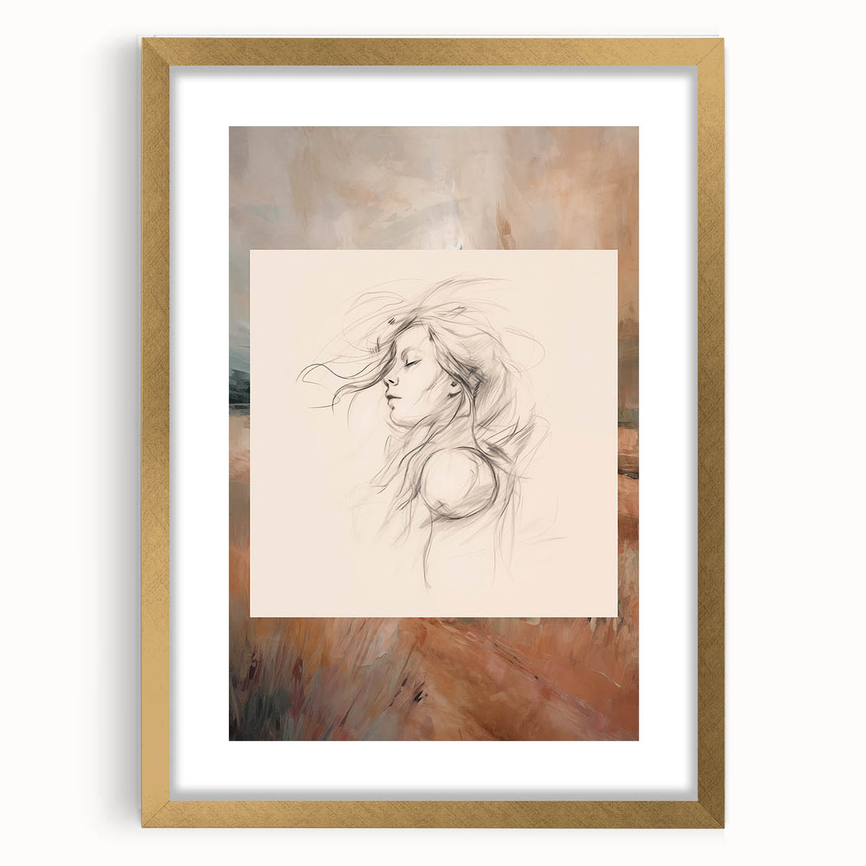 Dreamy Minimalist Portrait – Abstract Line Art with Serene Landscape