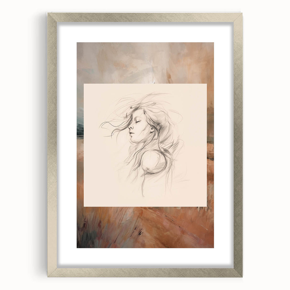 Dreamy Minimalist Portrait – Abstract Line Art with Serene Landscape