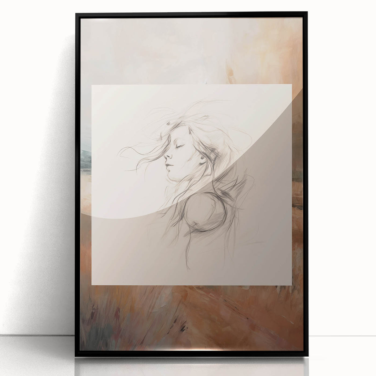 Dreamy Minimalist Portrait – Abstract Line Art with Serene Landscape