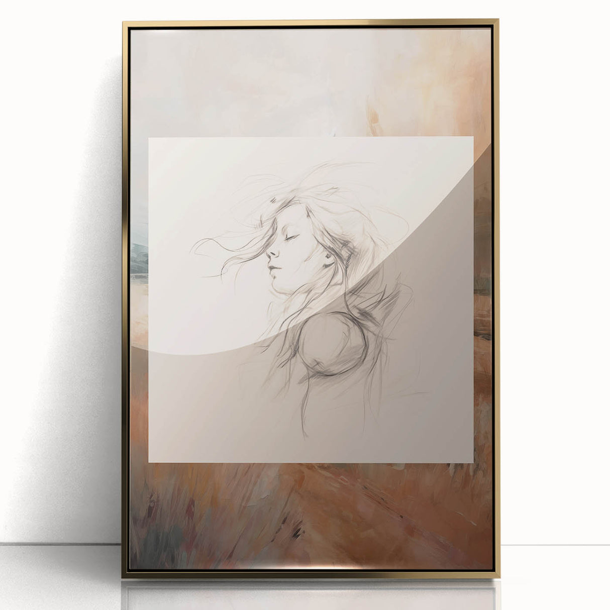 Dreamy Minimalist Portrait – Abstract Line Art with Serene Landscape
