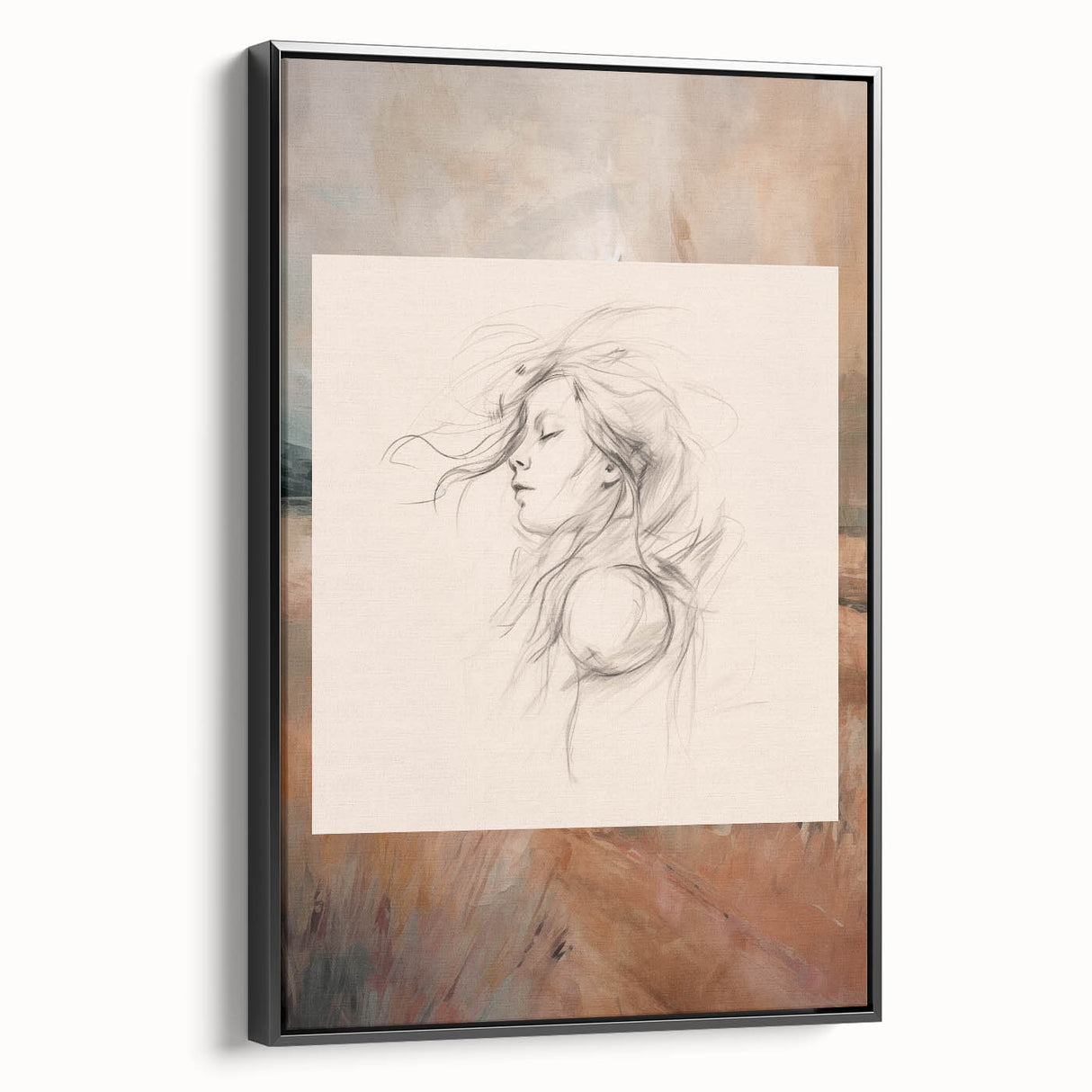 Dreamy Minimalist Portrait – Abstract Line Art with Serene Landscape