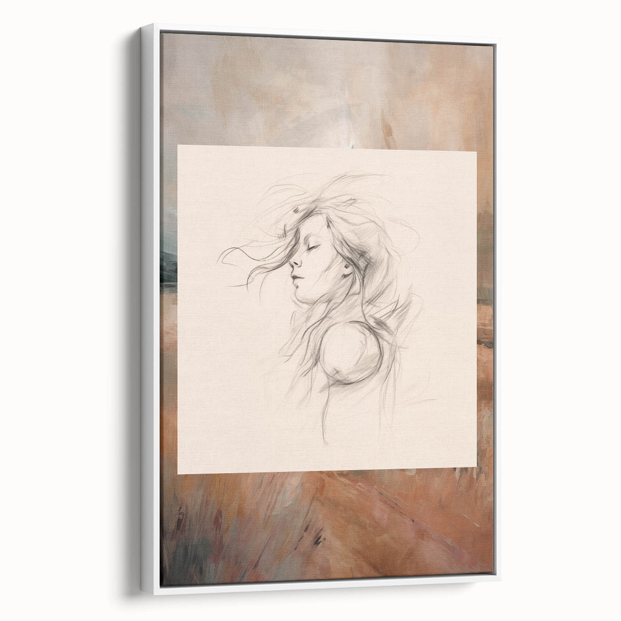 Dreamy Minimalist Portrait – Abstract Line Art with Serene Landscape