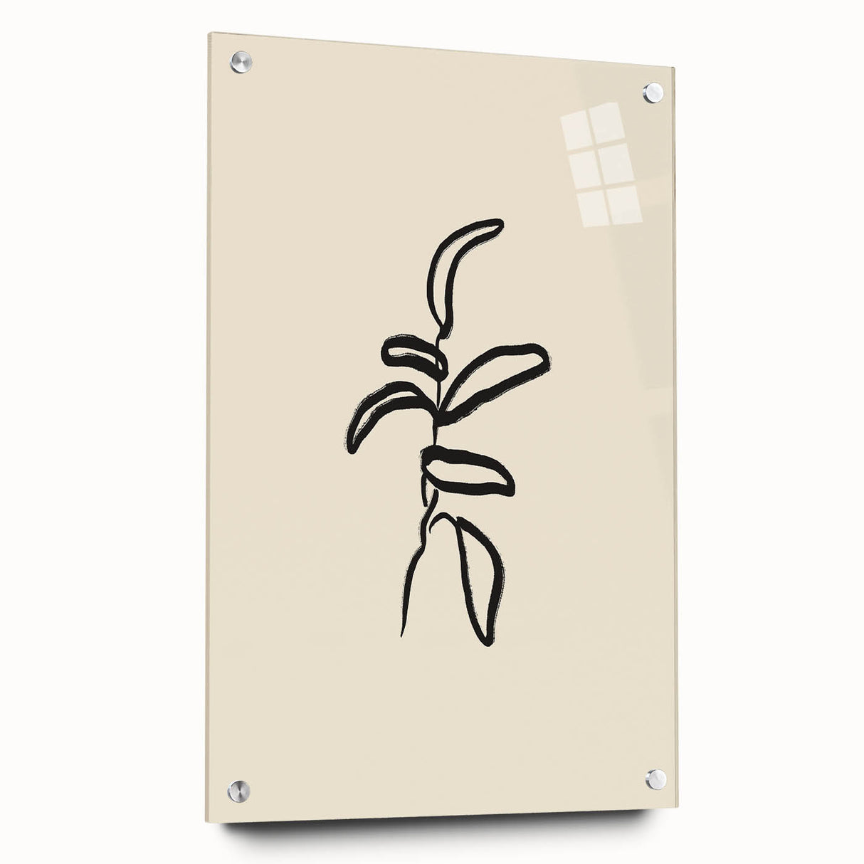 Minimalist Wall Art – Black Line Plant Drawing on Beige Canvas