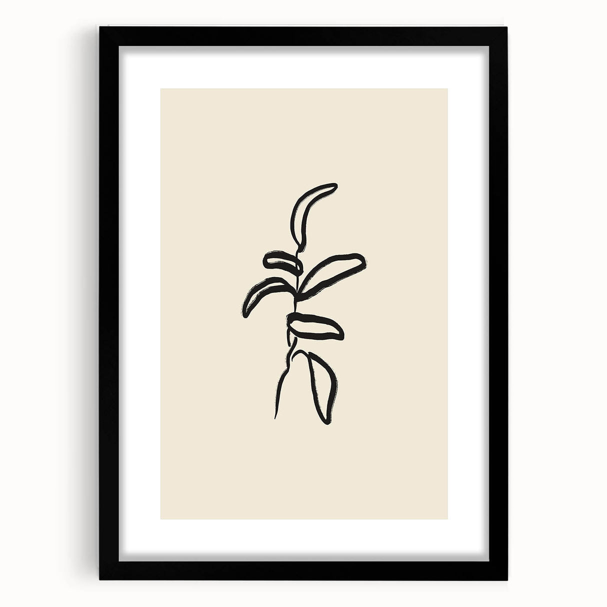 Minimalist Wall Art – Black Line Plant Drawing on Beige Canvas