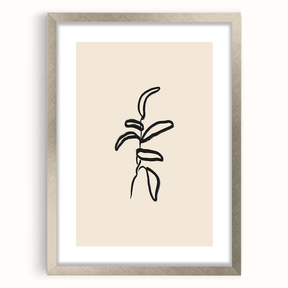 Minimalist Wall Art – Black Line Plant Drawing on Beige Canvas