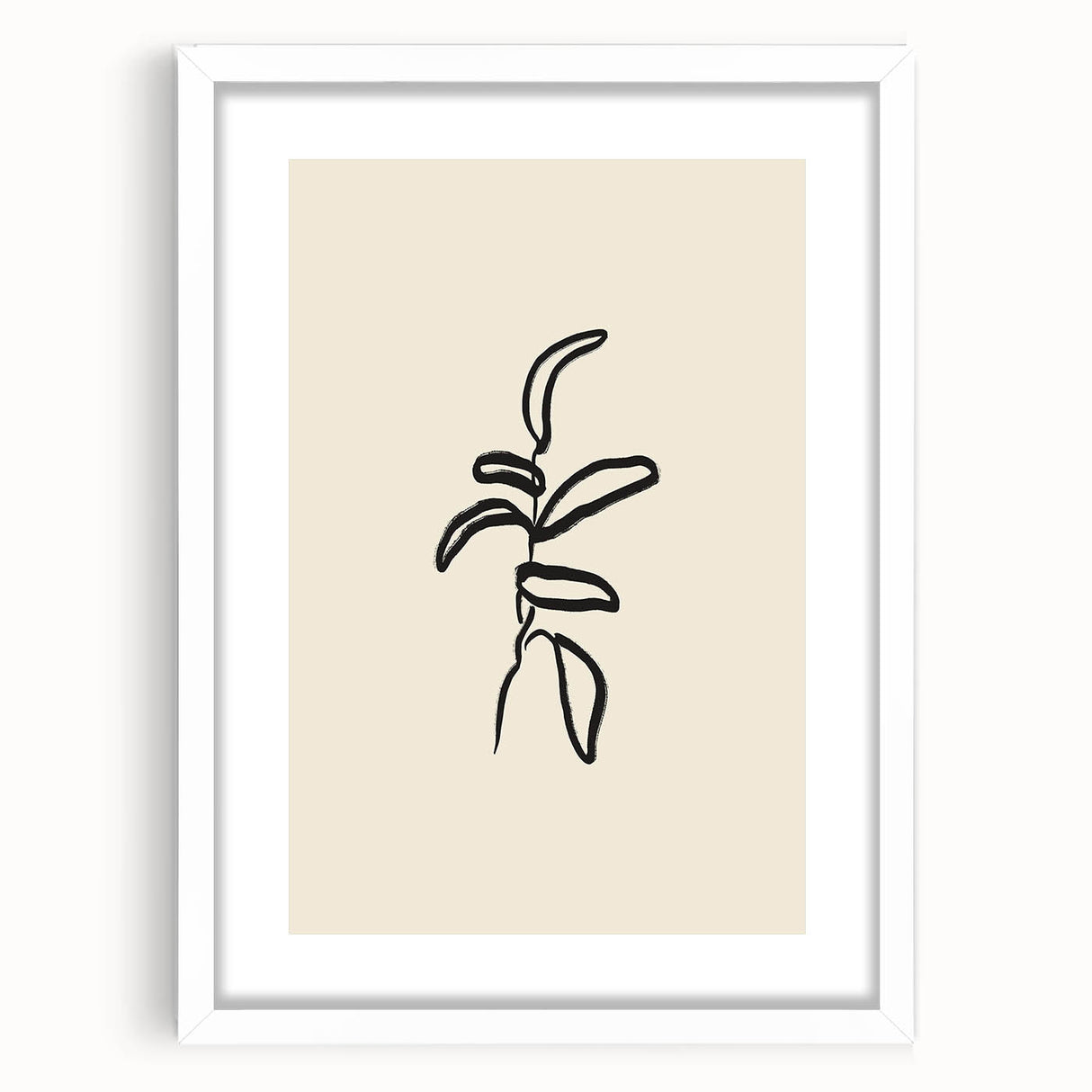 Minimalist Wall Art – Black Line Plant Drawing on Beige Canvas