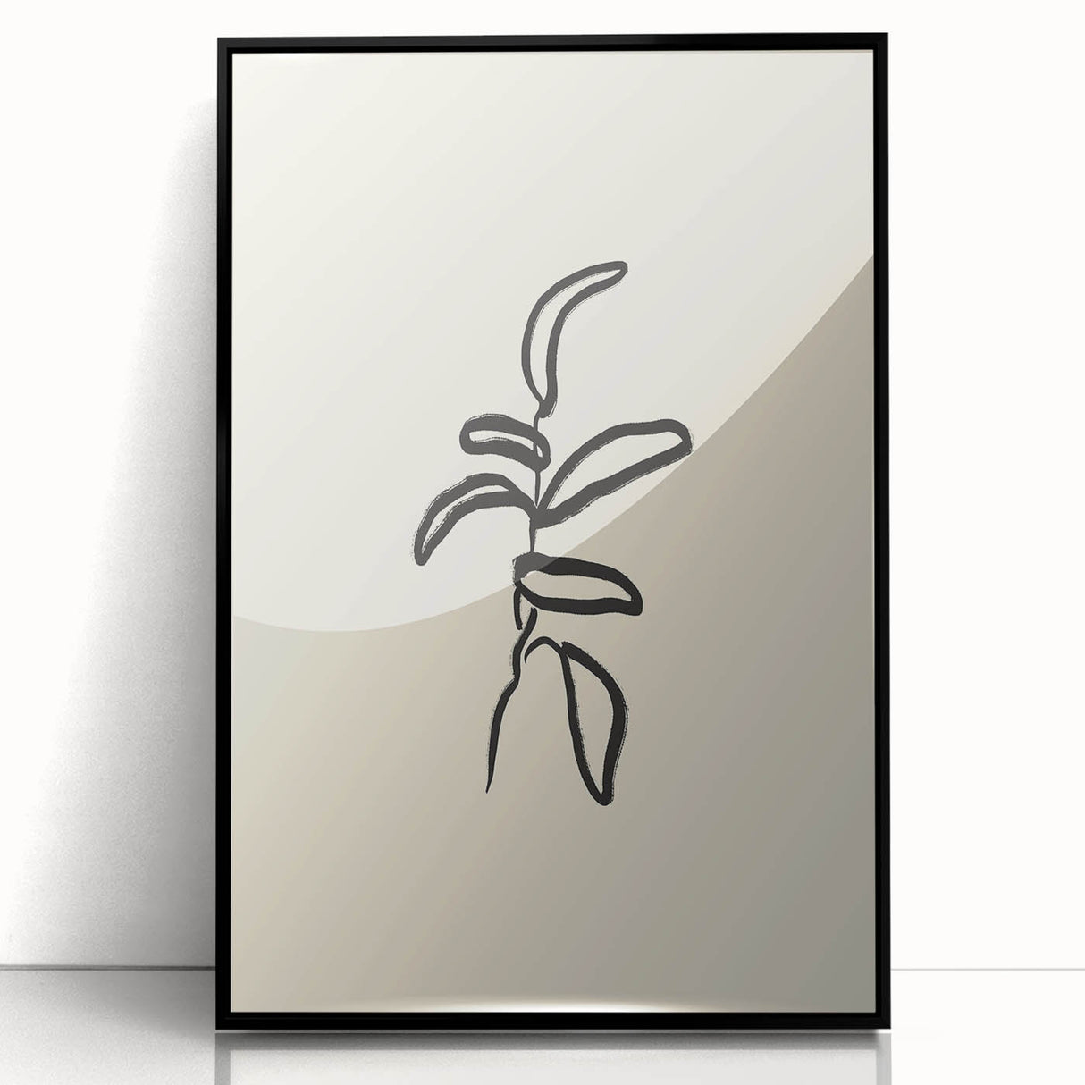 Minimalist Wall Art – Black Line Plant Drawing on Beige Canvas