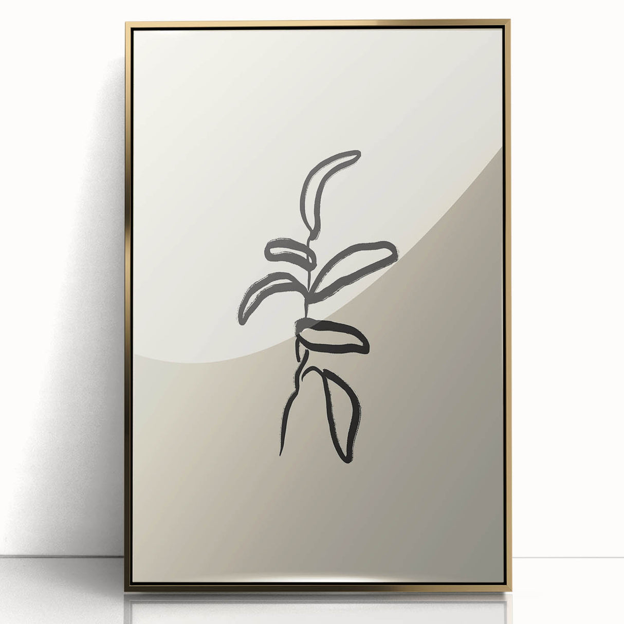 Minimalist Wall Art – Black Line Plant Drawing on Beige Canvas