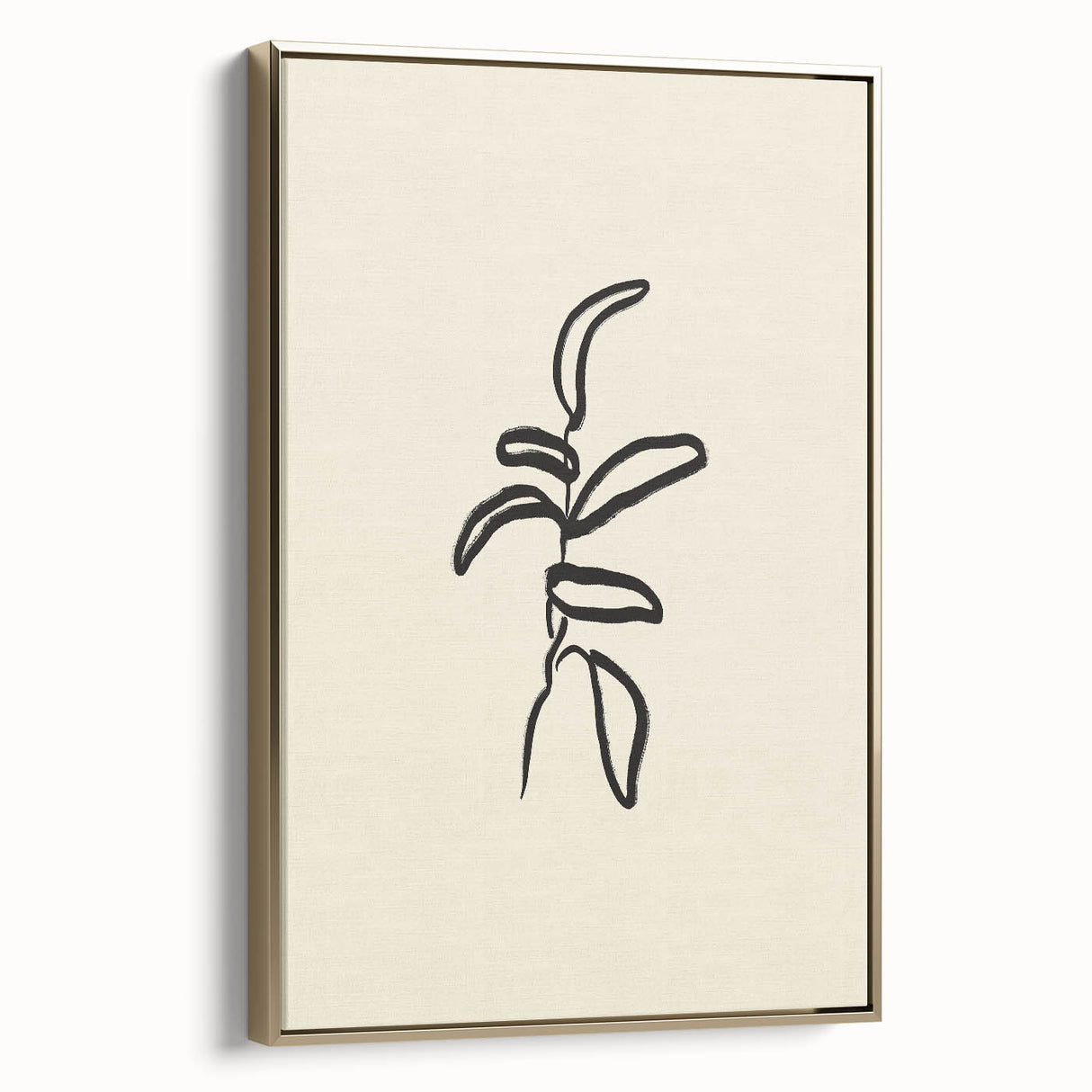 Minimalist Wall Art – Black Line Plant Drawing on Beige Canvas