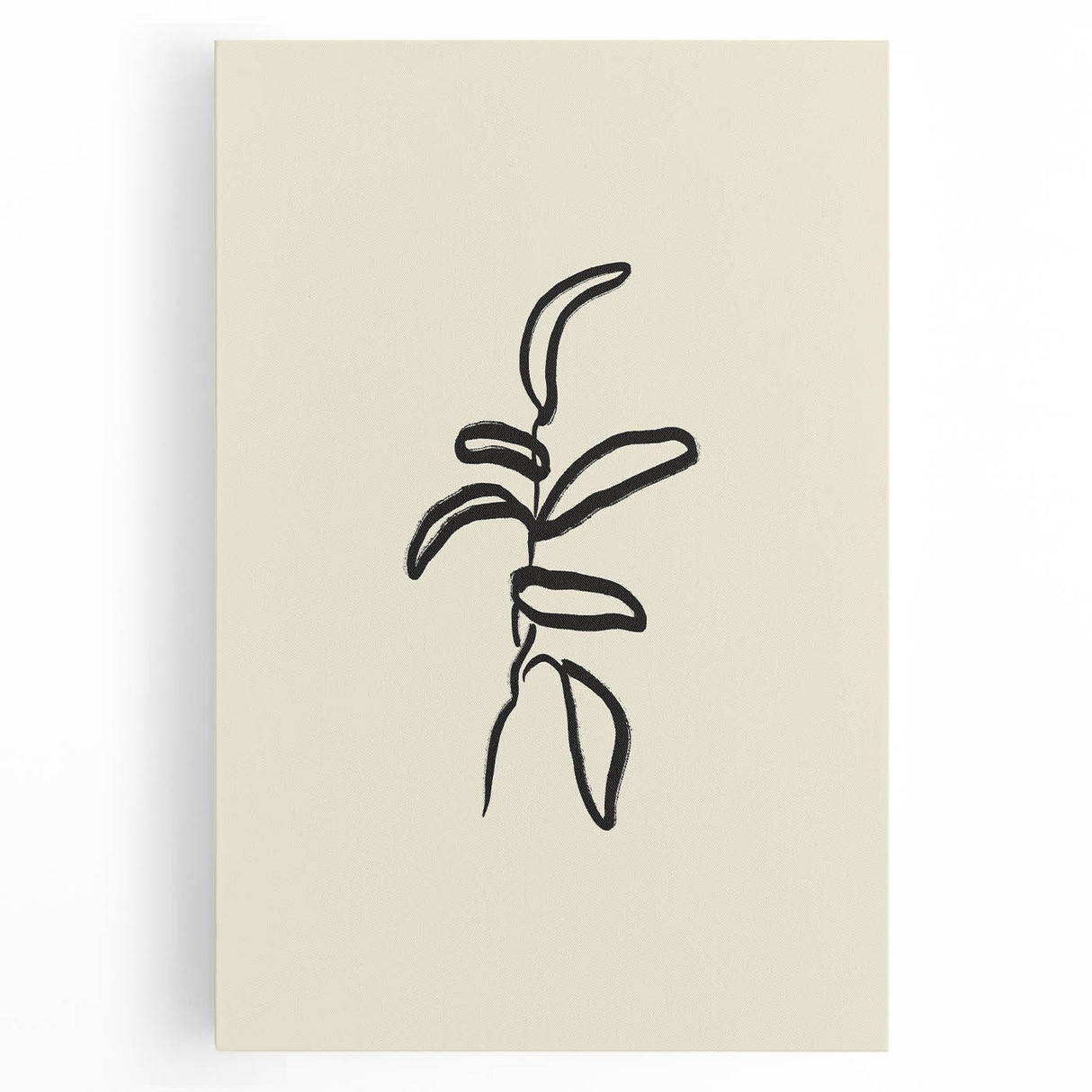 Minimalist Wall Art – Black Line Plant Drawing on Beige Canvas