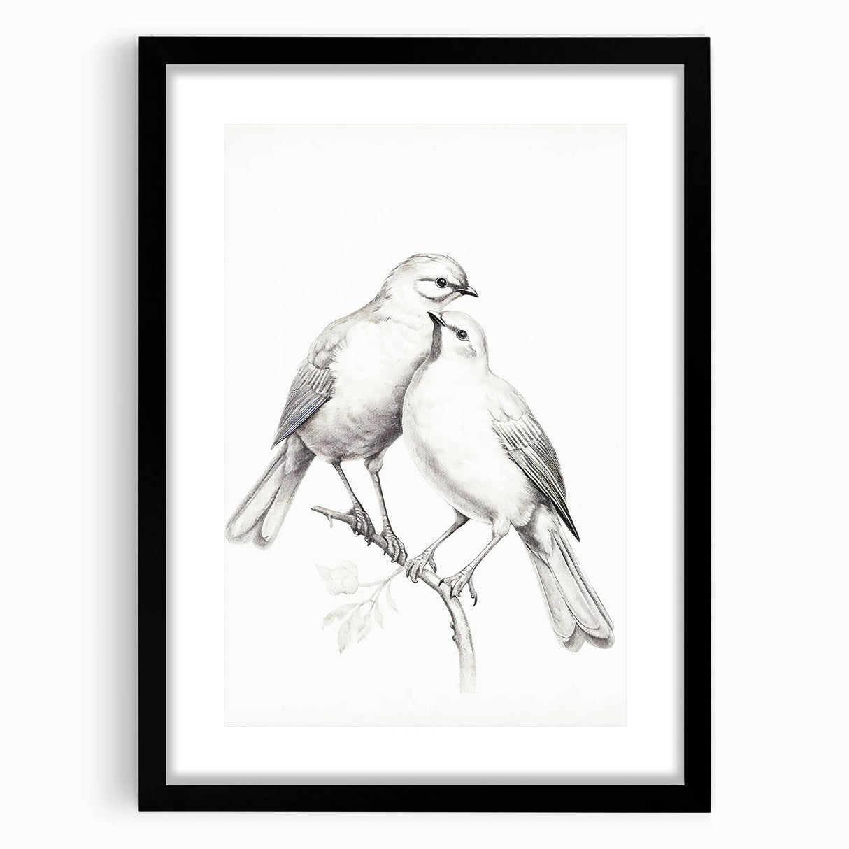 Minimalist Bird Sketch – Elegant Pencil Drawing of Two Birds on a Branch