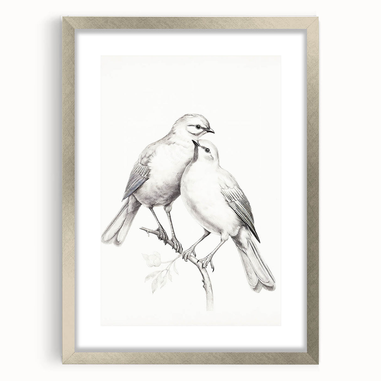 Minimalist Bird Sketch – Elegant Pencil Drawing of Two Birds on a Branch