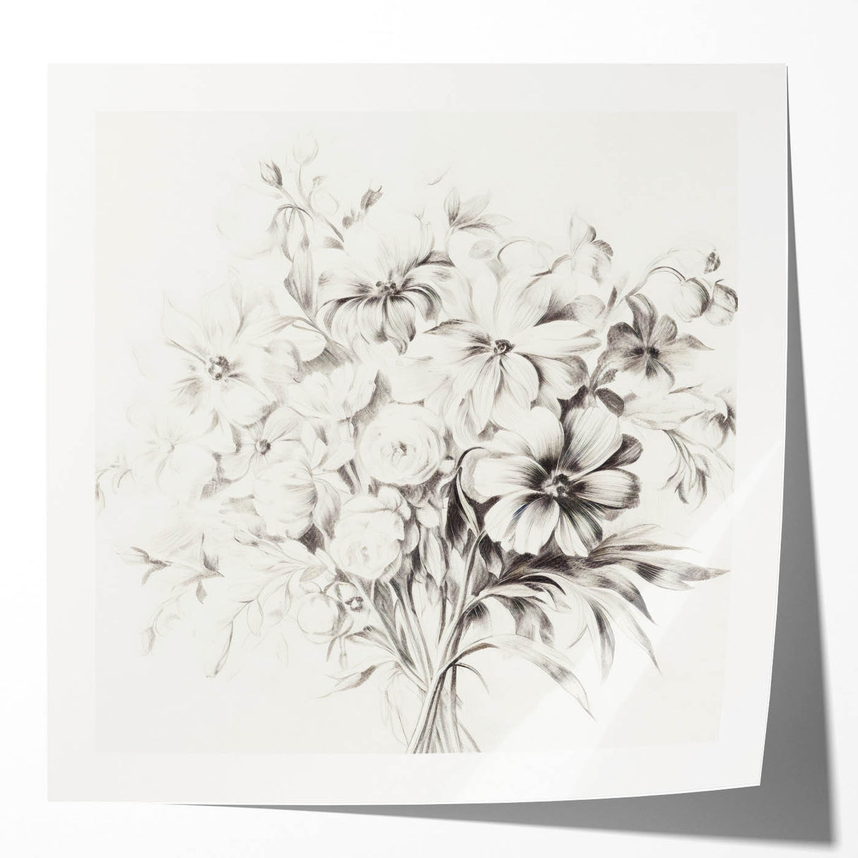 Minimalist Floral Sketch Wall Art – Black and White Flower Bouquet Design