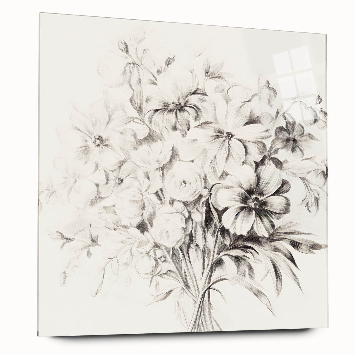Minimalist Floral Sketch Wall Art – Black and White Flower Bouquet Design