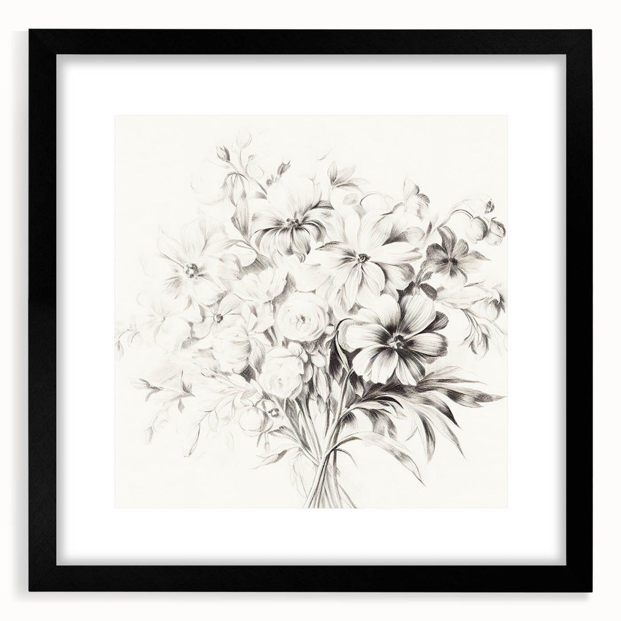 Minimalist Floral Sketch Wall Art – Black and White Flower Bouquet Design