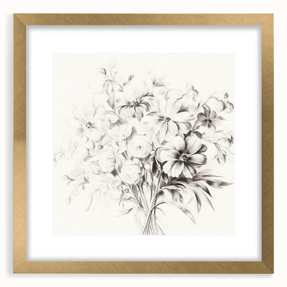 Minimalist Floral Sketch Wall Art – Black and White Flower Bouquet Design