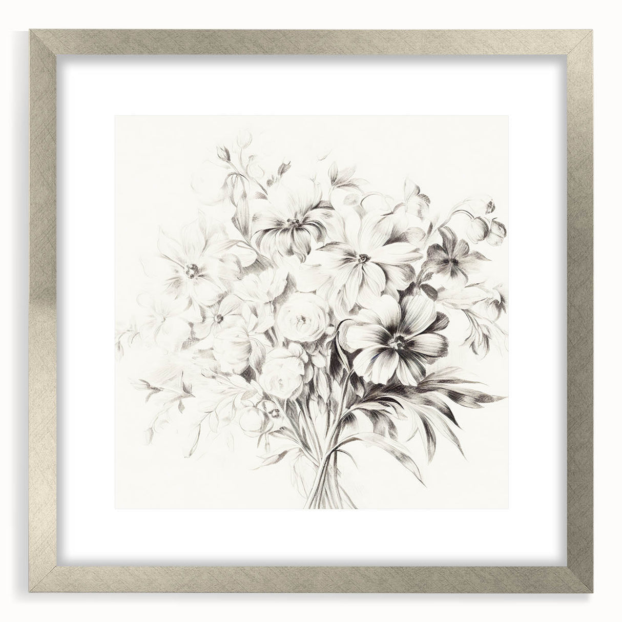 Minimalist Floral Sketch Wall Art – Black and White Flower Bouquet Design