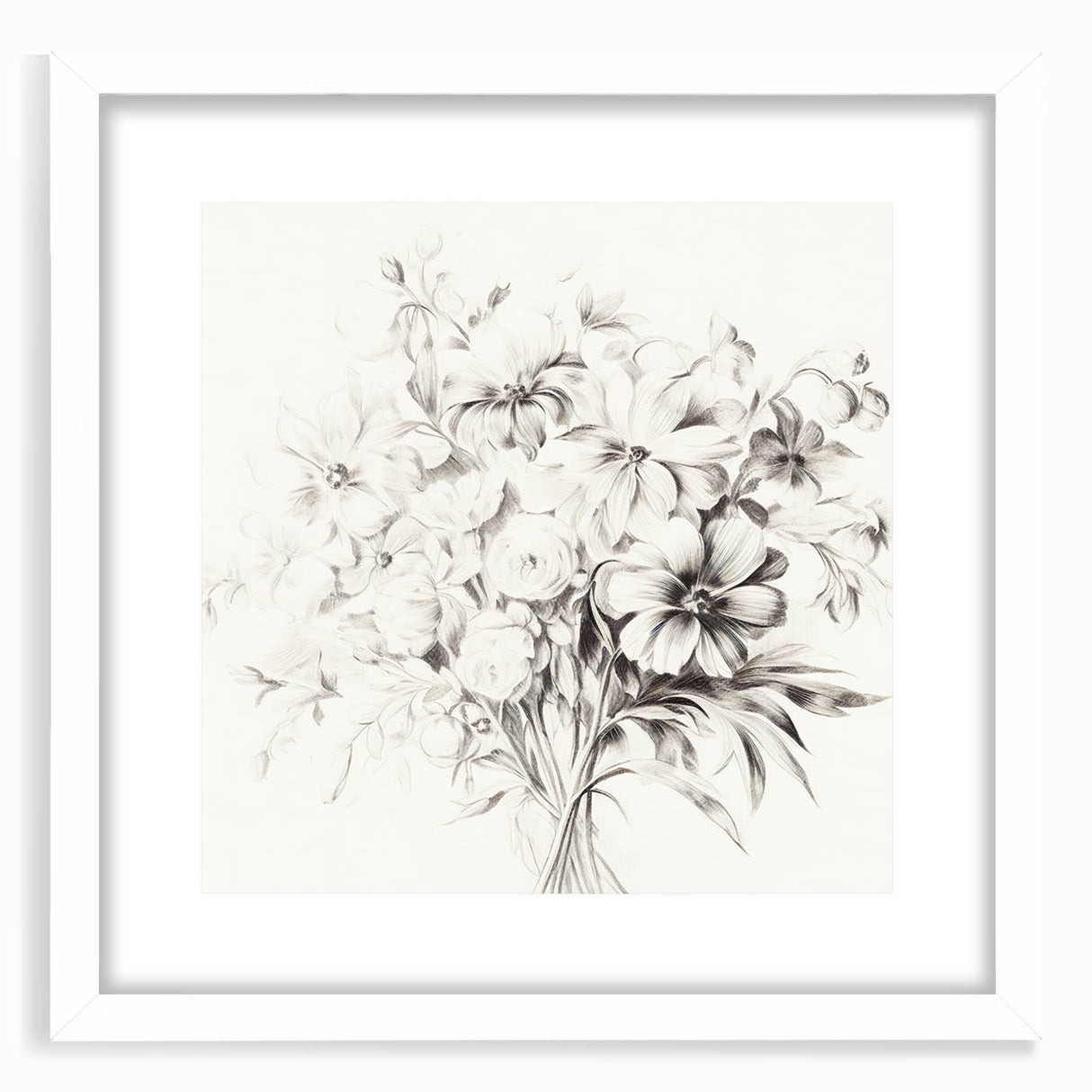 Minimalist Floral Sketch Wall Art – Black and White Flower Bouquet Design