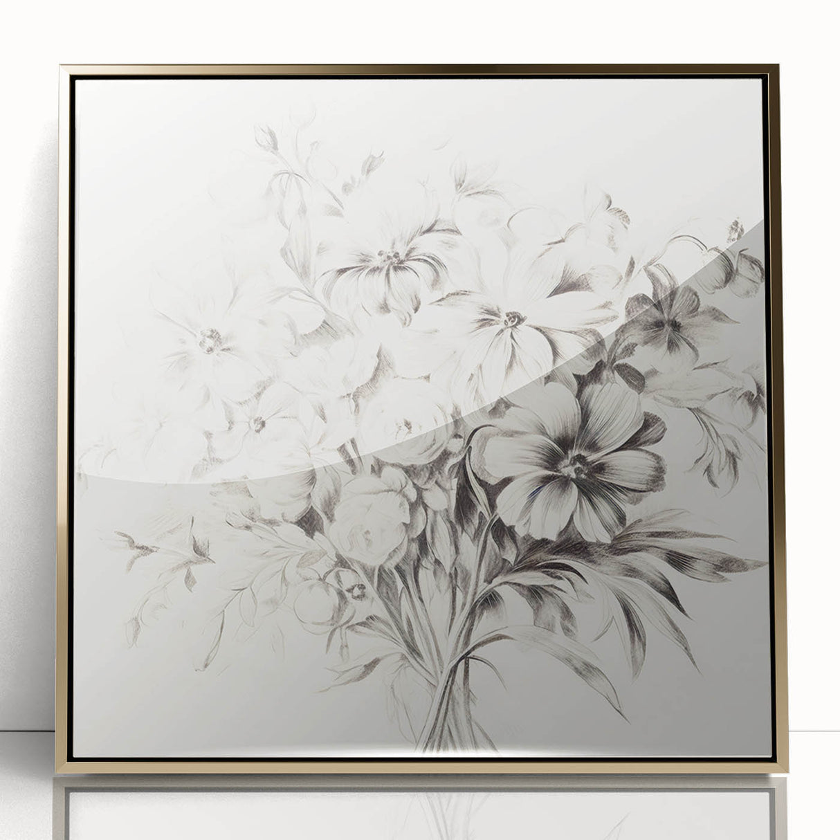 Minimalist Floral Sketch Wall Art – Black and White Flower Bouquet Design