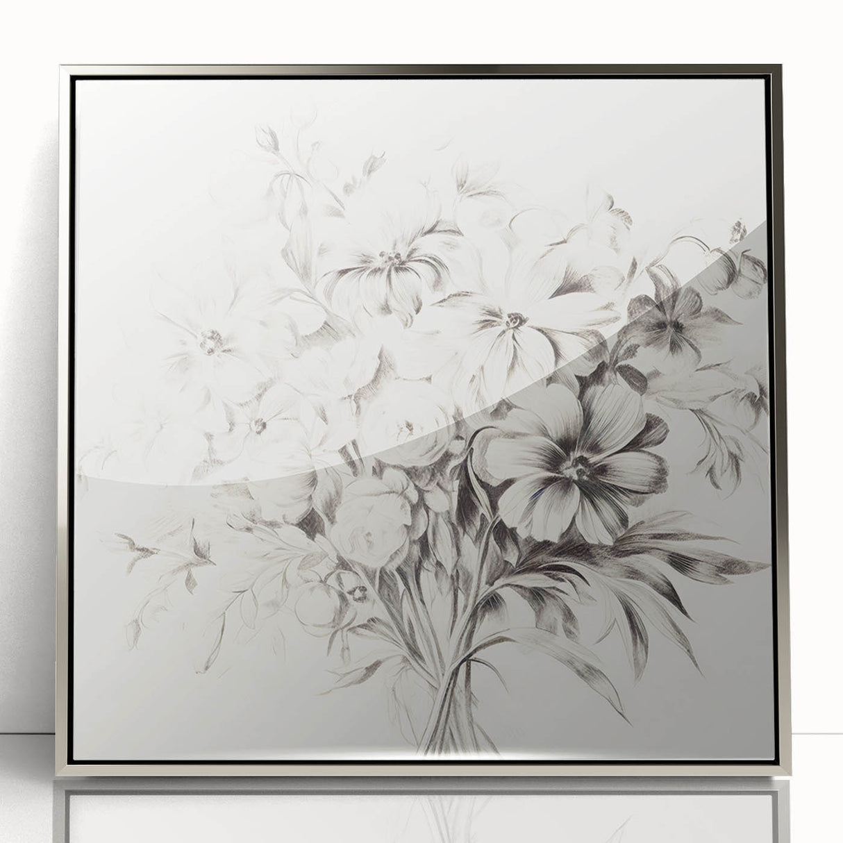 Minimalist Floral Sketch Wall Art – Black and White Flower Bouquet Design
