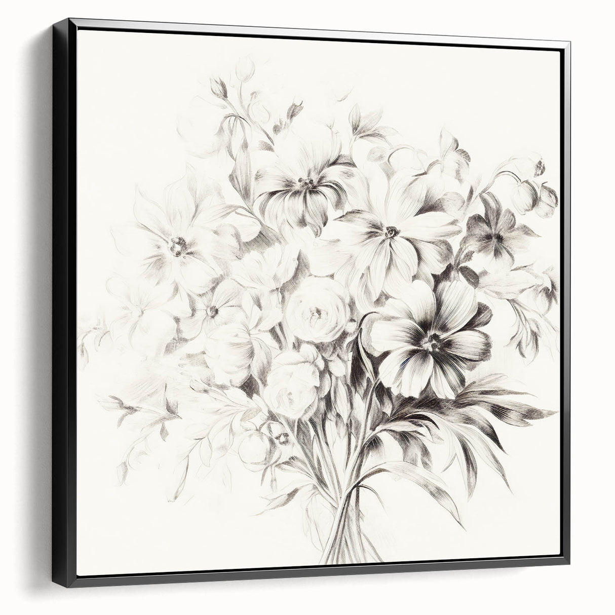 Minimalist Floral Sketch Wall Art – Black and White Flower Bouquet Design