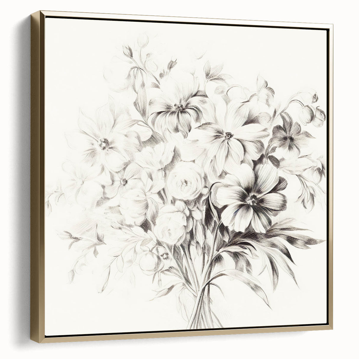 Minimalist Floral Sketch Wall Art – Black and White Flower Bouquet Design