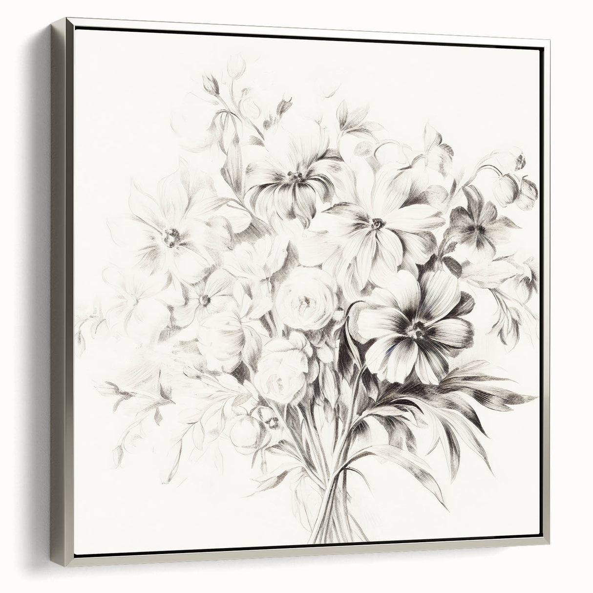 Minimalist Floral Sketch Wall Art – Black and White Flower Bouquet Design