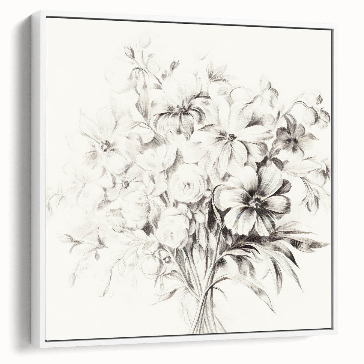 Minimalist Floral Sketch Wall Art – Black and White Flower Bouquet Design
