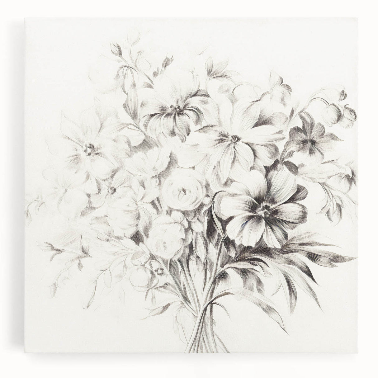 Minimalist Floral Sketch Wall Art – Black and White Flower Bouquet Design