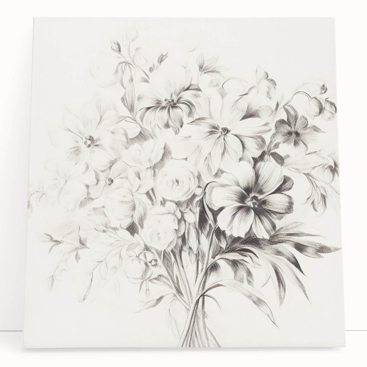 Minimalist Floral Sketch Wall Art – Black and White Flower Bouquet Design