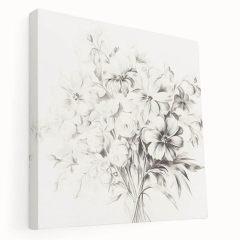 Minimalist Floral Sketch Wall Art – Black and White Flower Bouquet Design
