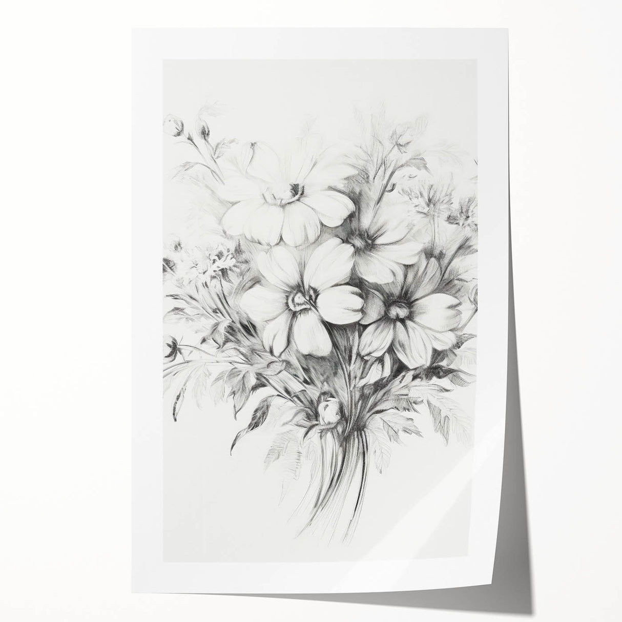 Minimalist Floral Sketch – Detailed Pencil Drawing of Flowers