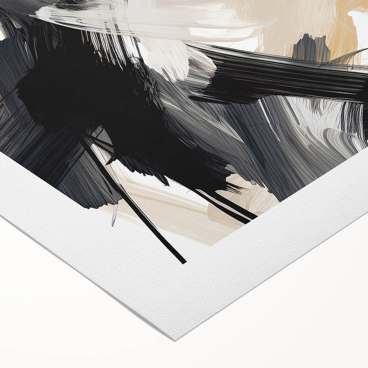 Abstract Minimalist Wall Art – Dynamic Beige and Black Brushstroke Design