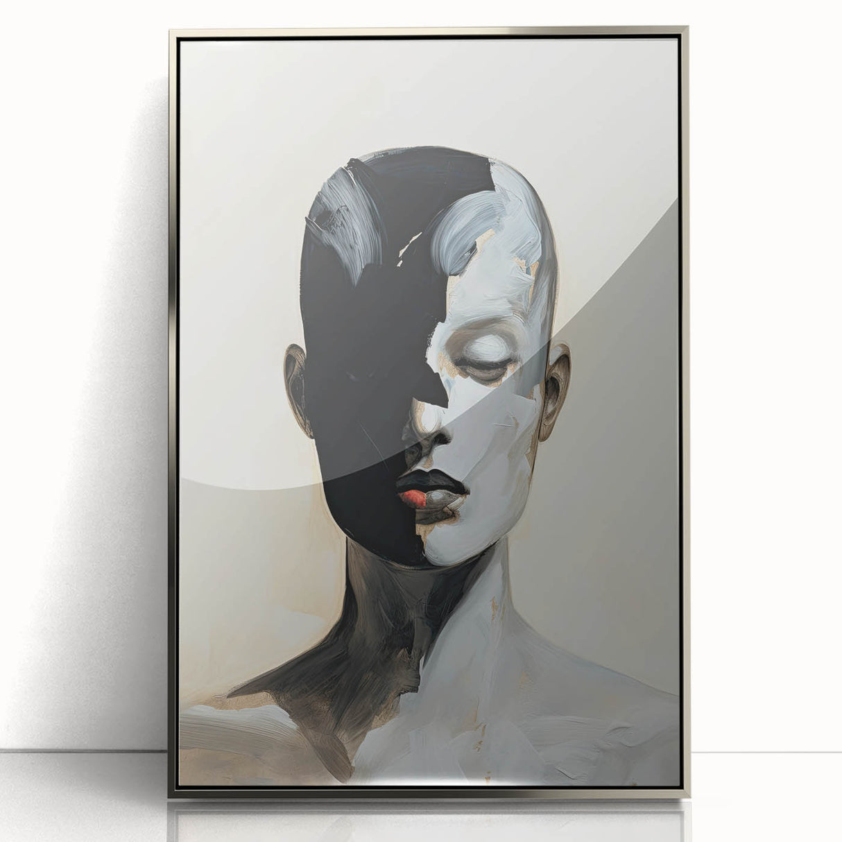 Abstract Minimalist Wall Art - Black and White Portrait in Modern Style