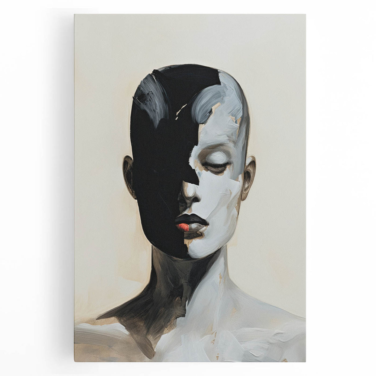 Abstract Minimalist Wall Art - Black and White Portrait in Modern Style