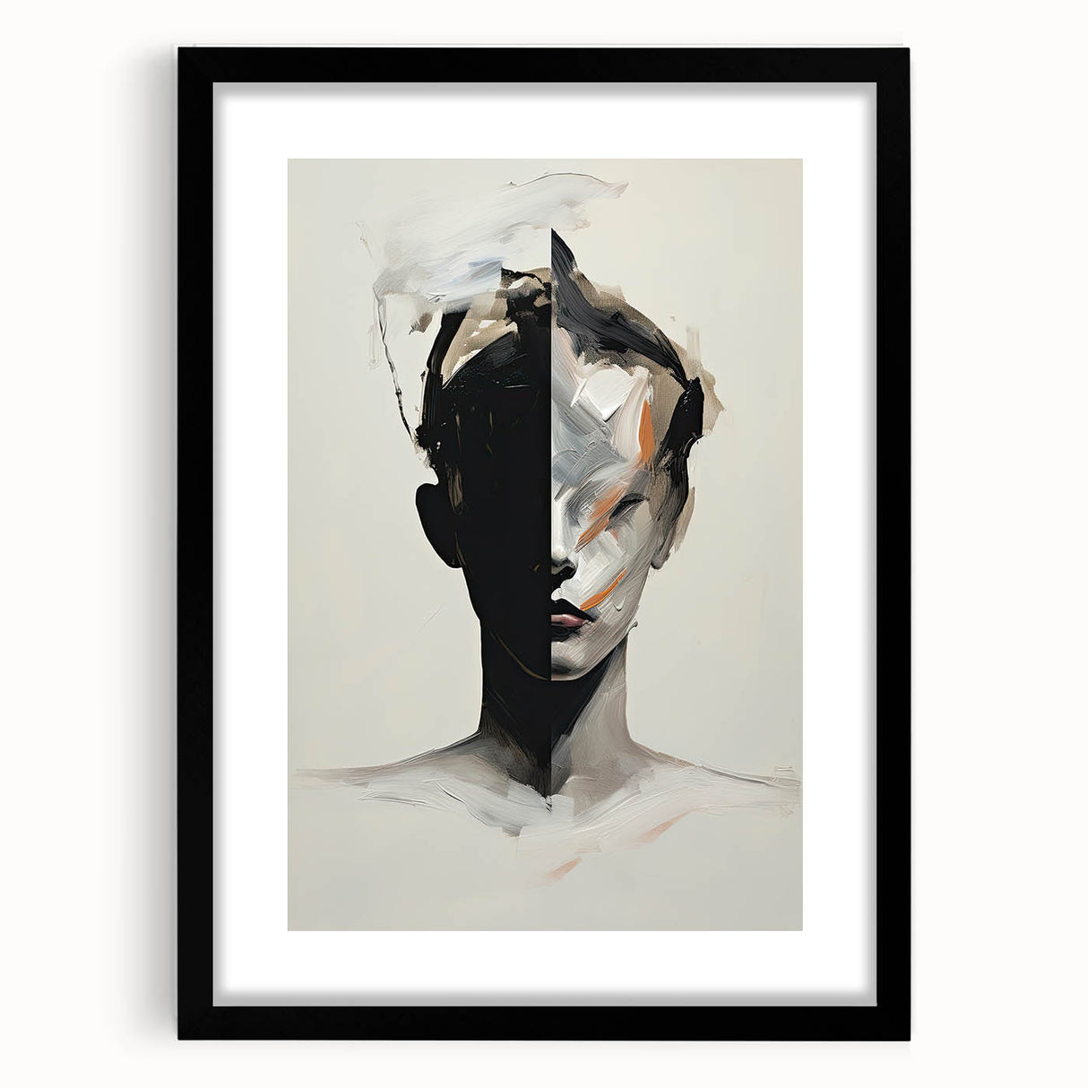 Abstract Minimalist Wall Art - Bold Black and White Portrait with Brushstrokes