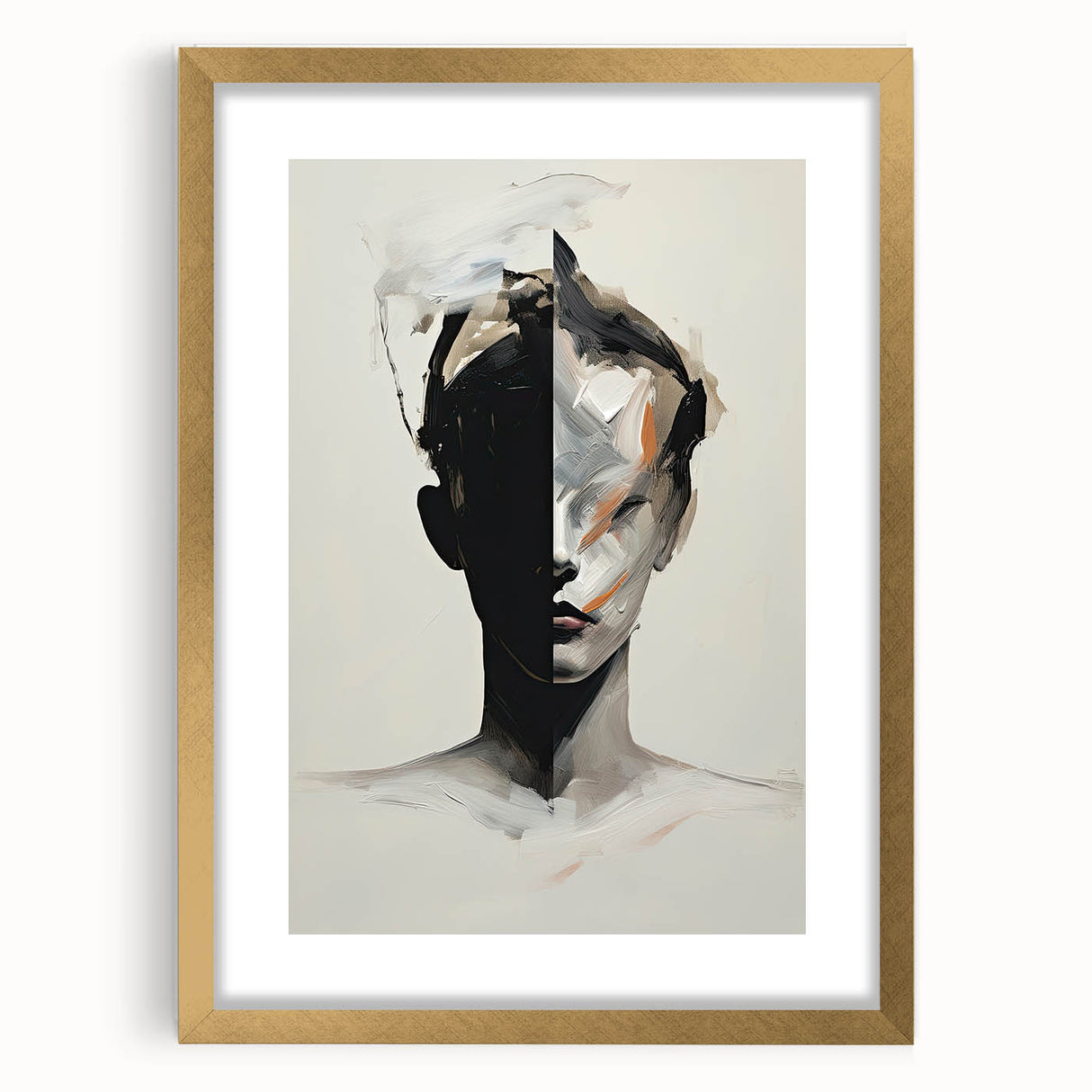 Abstract Minimalist Wall Art - Bold Black and White Portrait with Brushstrokes