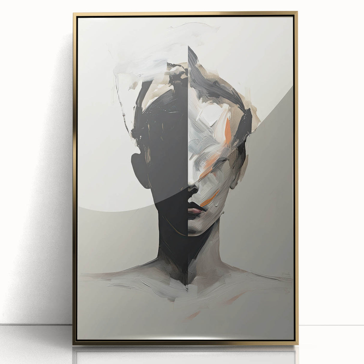 Abstract Minimalist Wall Art - Bold Black and White Portrait with Brushstrokes