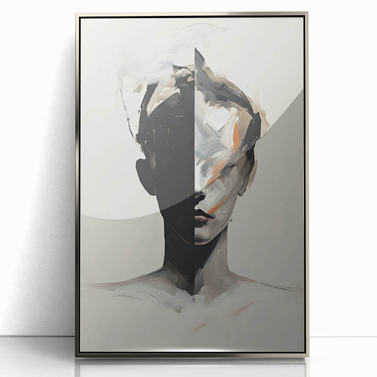 Abstract Minimalist Wall Art - Bold Black and White Portrait with Brushstrokes