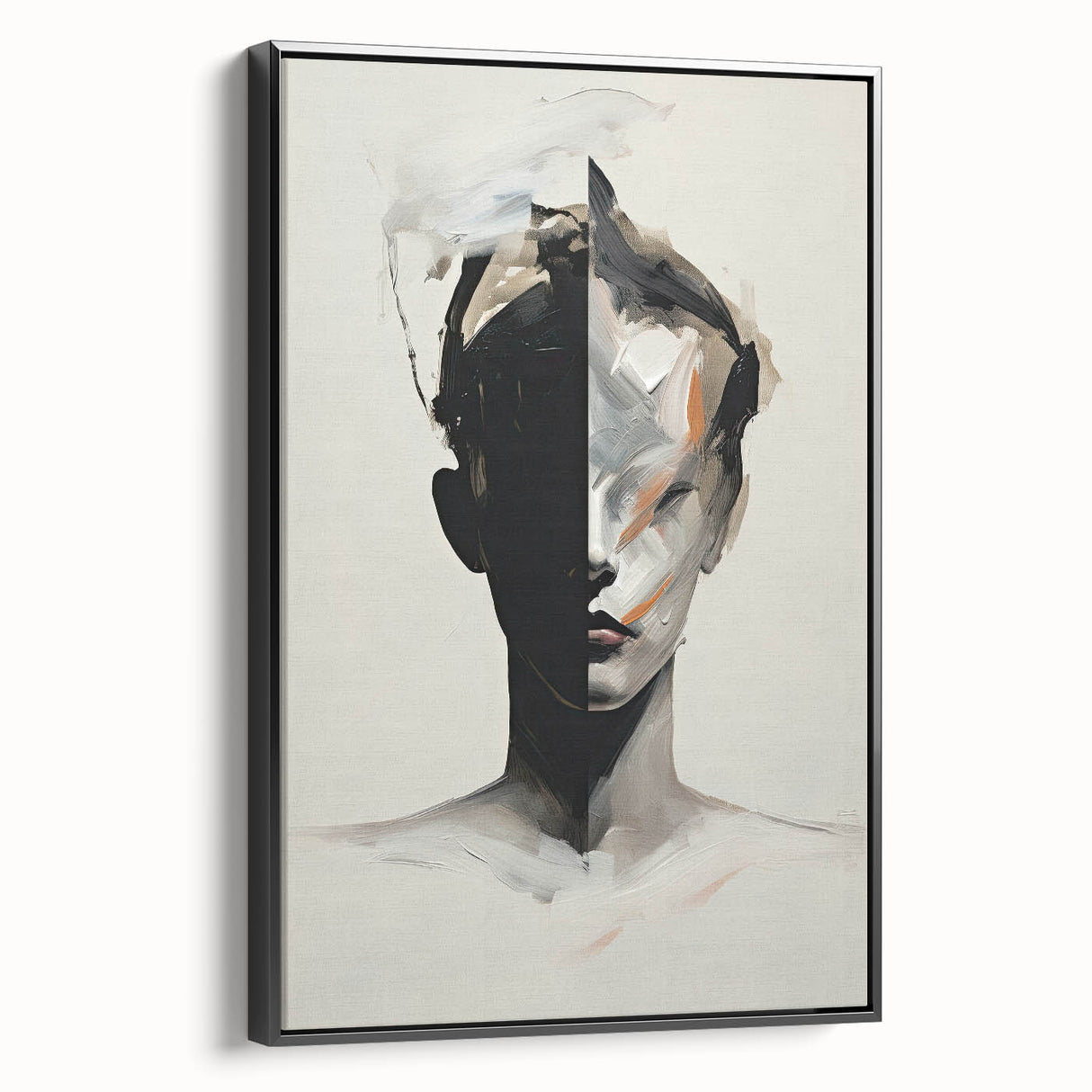 Abstract Minimalist Wall Art - Bold Black and White Portrait with Brushstrokes
