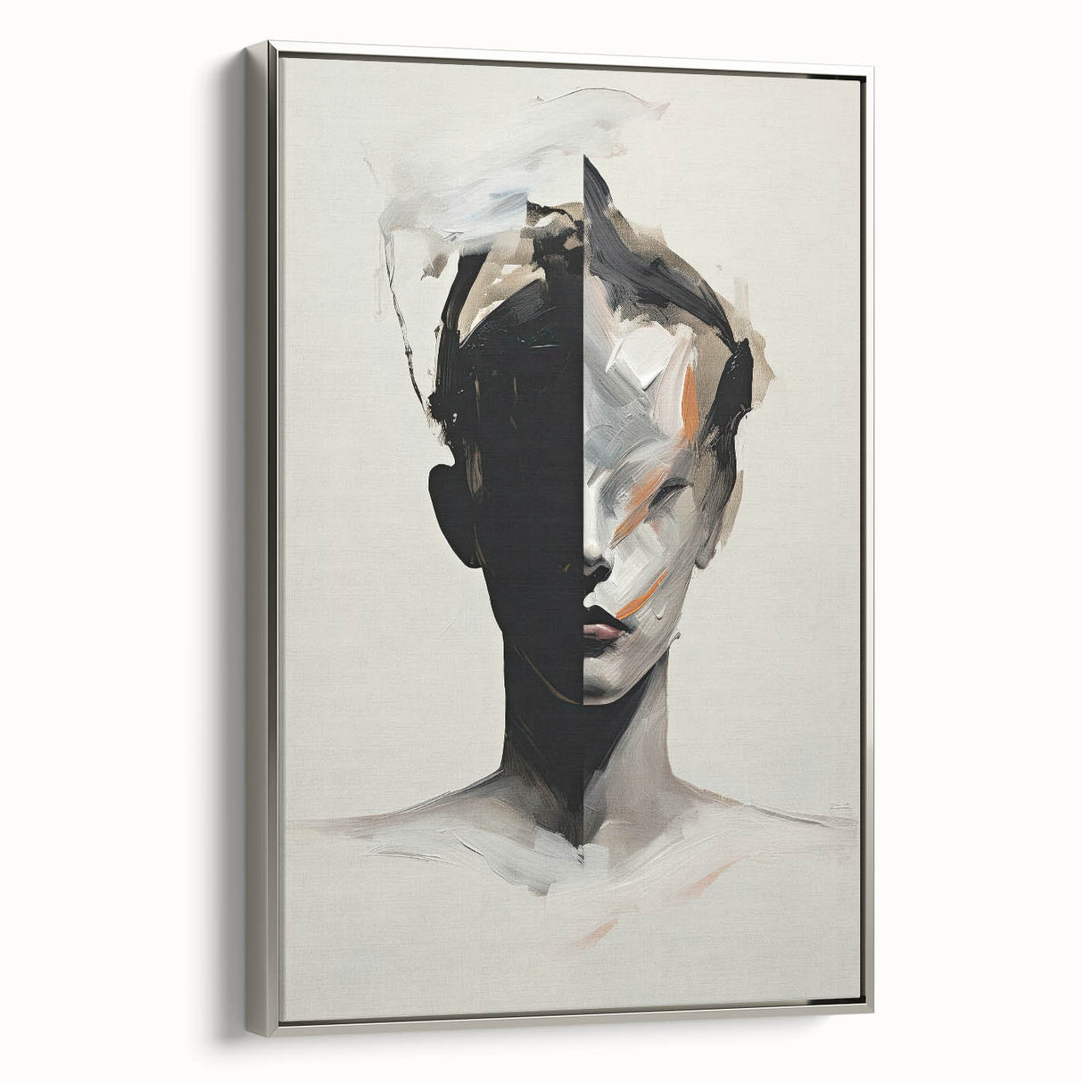 Abstract Minimalist Wall Art - Bold Black and White Portrait with Brushstrokes