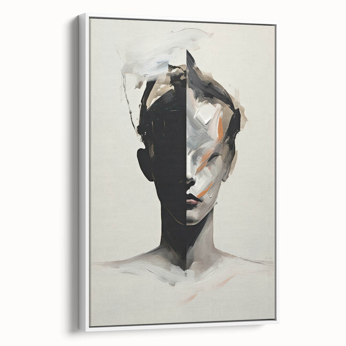 Abstract Minimalist Wall Art - Bold Black and White Portrait with Brushstrokes