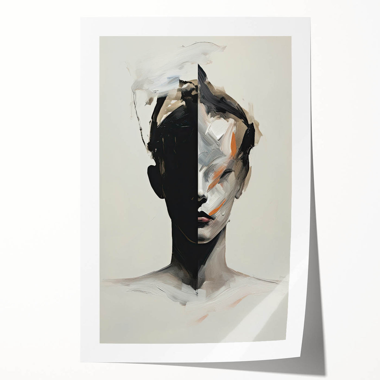 Abstract Minimalist Wall Art - Bold Black and White Portrait with Brushstrokes