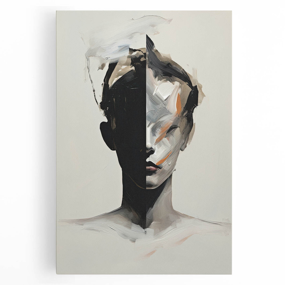 Abstract Minimalist Wall Art - Bold Black and White Portrait with Brushstrokes