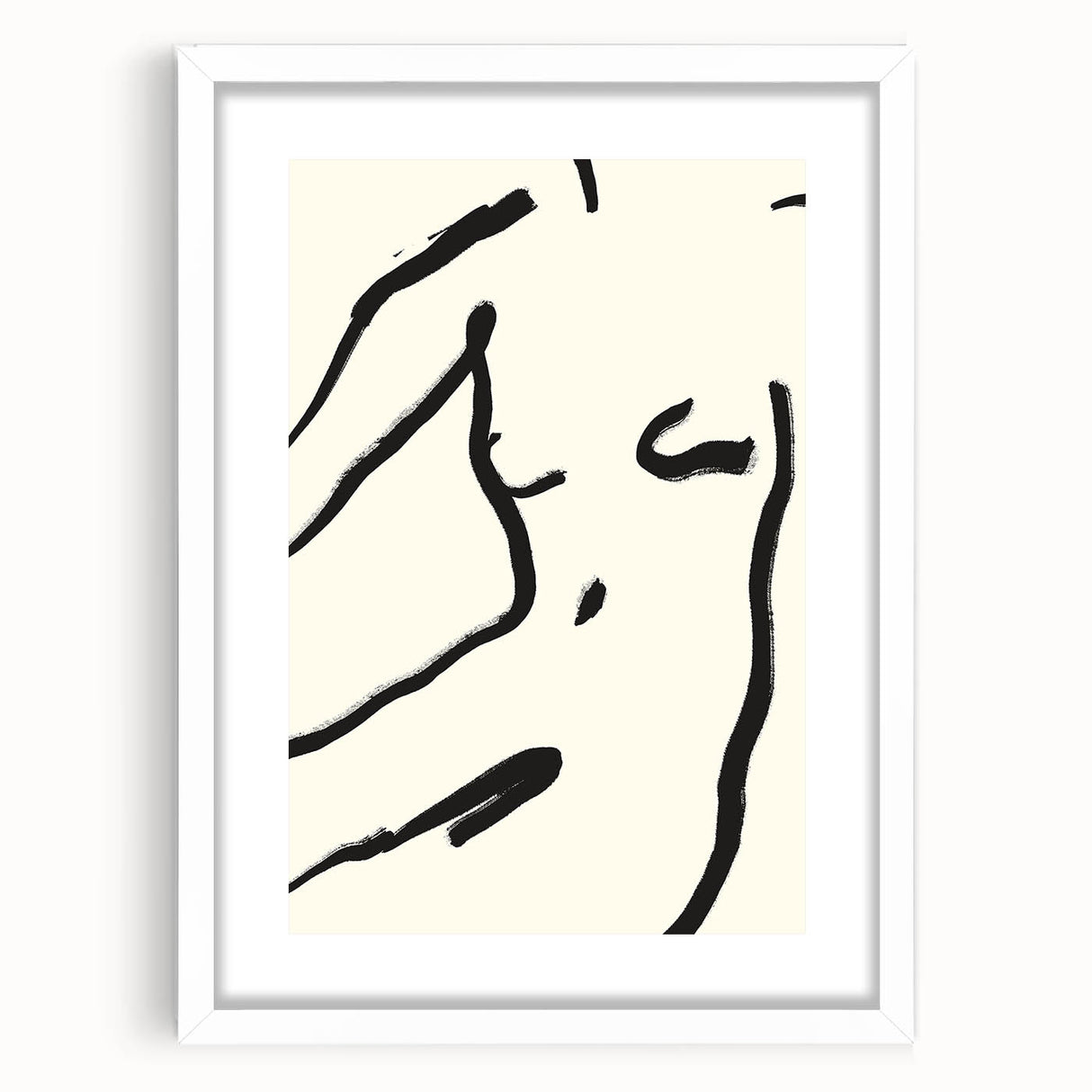 Minimalist Abstract Line Art: Bold Organic Strokes in Black on White