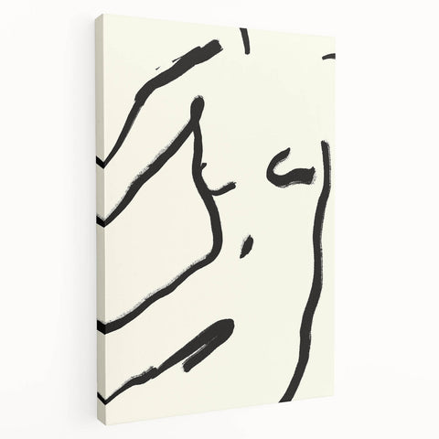 Minimalist Abstract Line Art: Bold Organic Strokes in Black on White