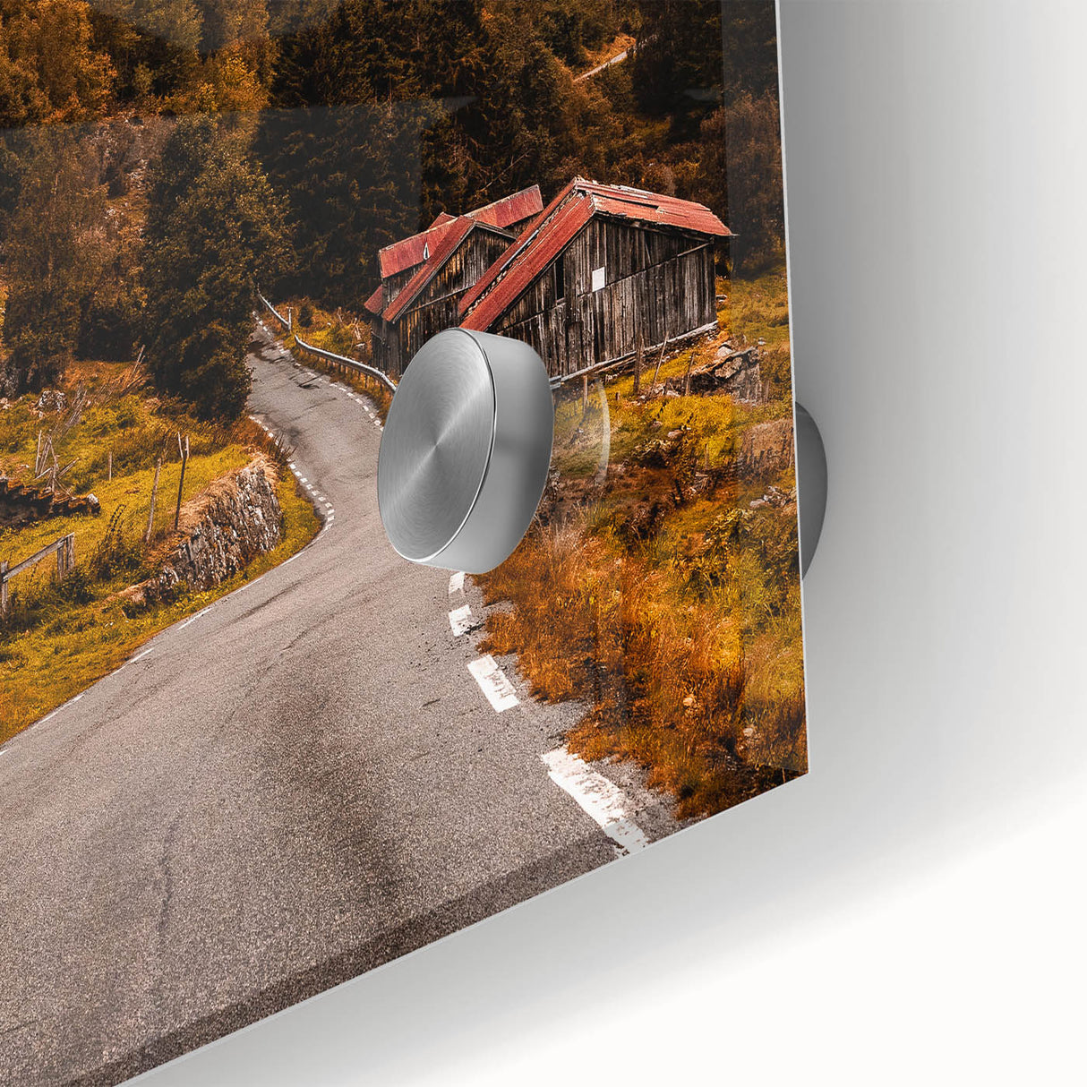 Rustic Wall Art - Country Road and Wooden Cabin for Farmhouse Decor